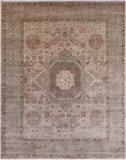 Green Geometric Persian Mamluk Hand Knotted Wool Rug - 7' 10" X 9' 10"