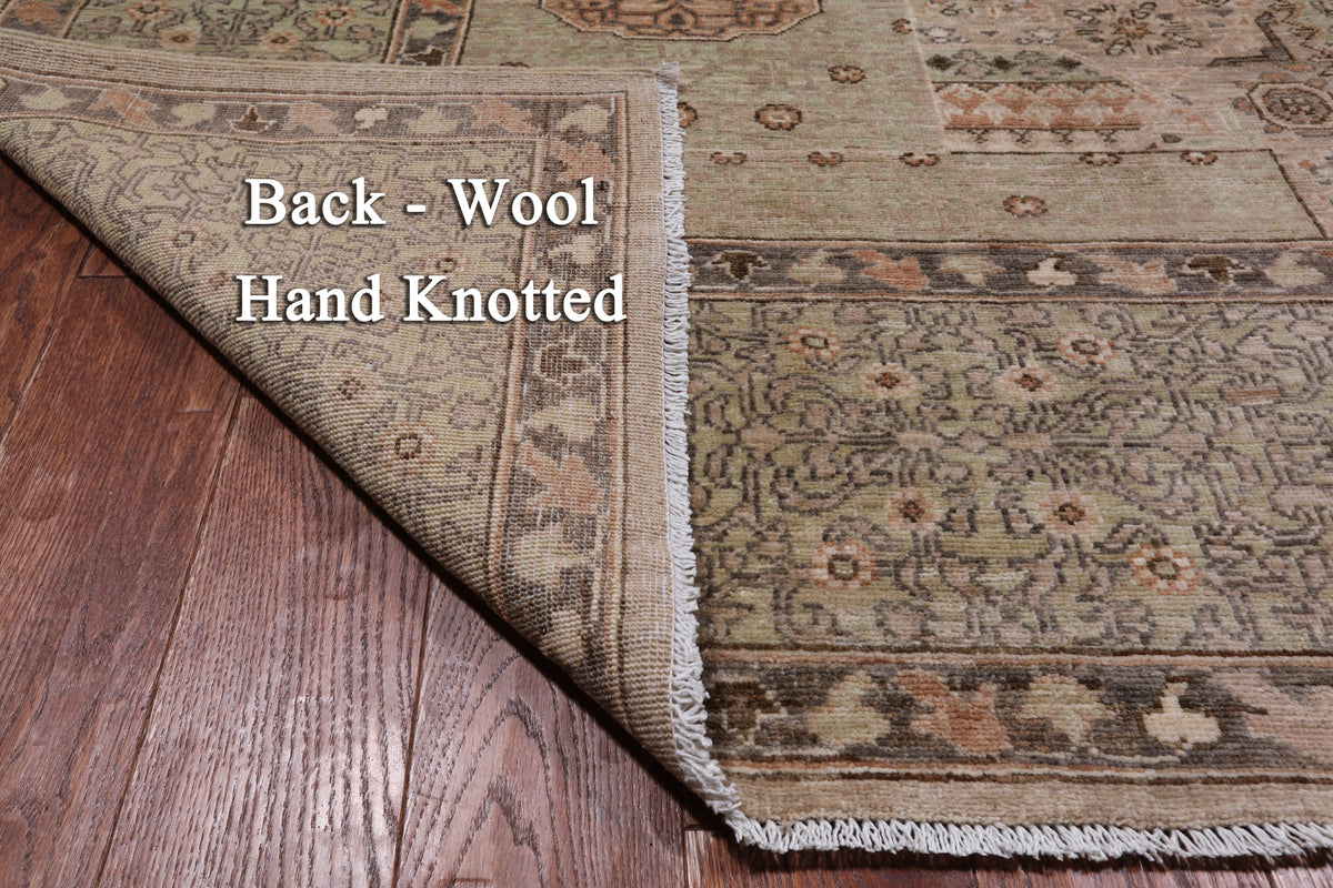 Green Geometric Persian Mamluk Hand Knotted Wool Rug - 7' 10" X 9' 10"