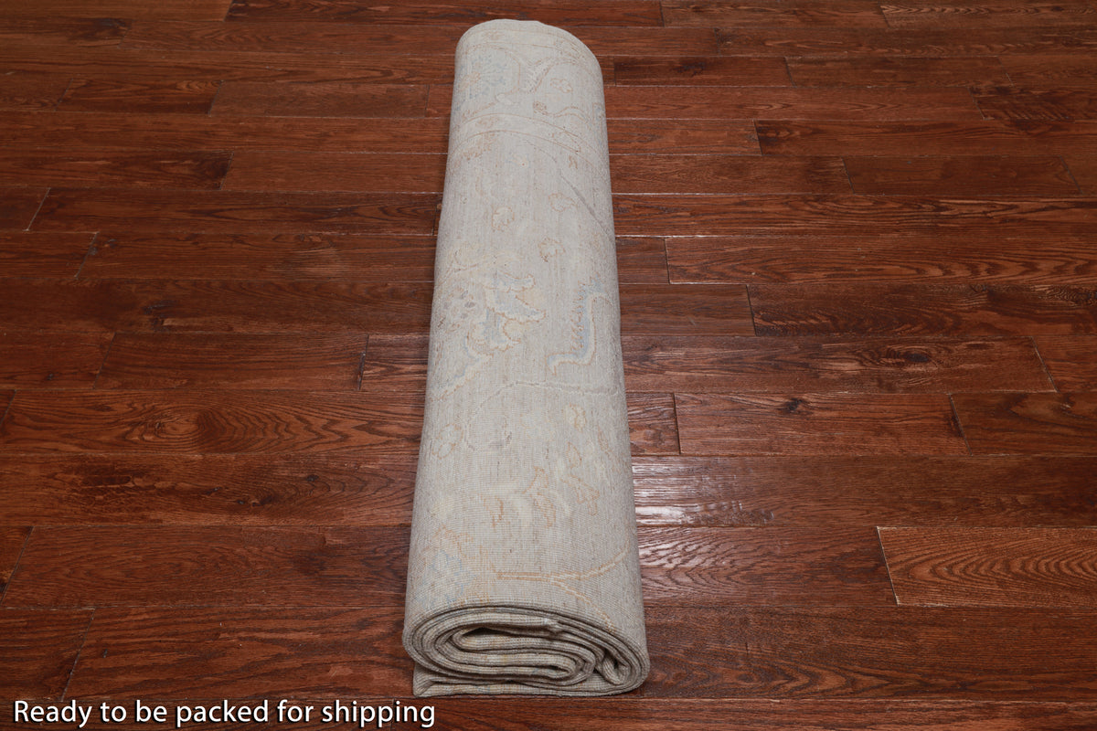 Ivory Peshawar Washed Out Handmade Wool Rug - 8' 8" X 11' 7"
