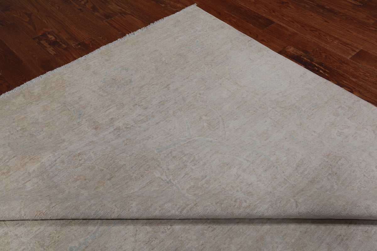 Ivory Peshawar Washed Out Handmade Wool Rug - 8' 8" X 11' 7"