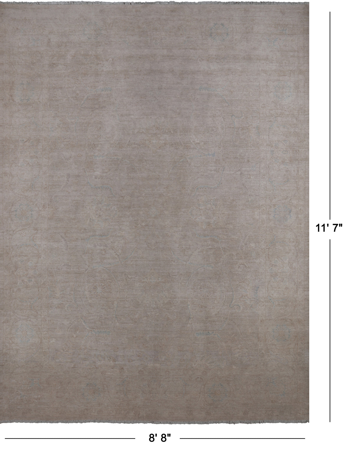 Ivory Peshawar Washed Out Handmade Wool Rug - 8' 8" X 11' 7"