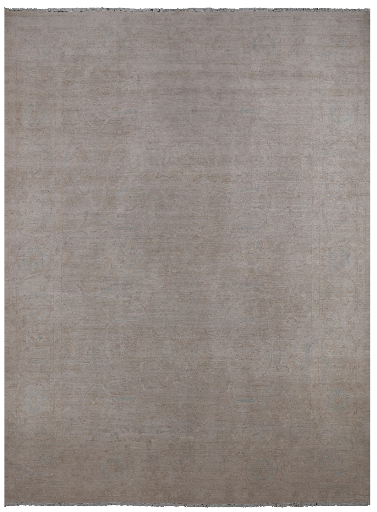 Ivory Peshawar Washed Out Handmade Wool Rug - 8' 8" X 11' 7"