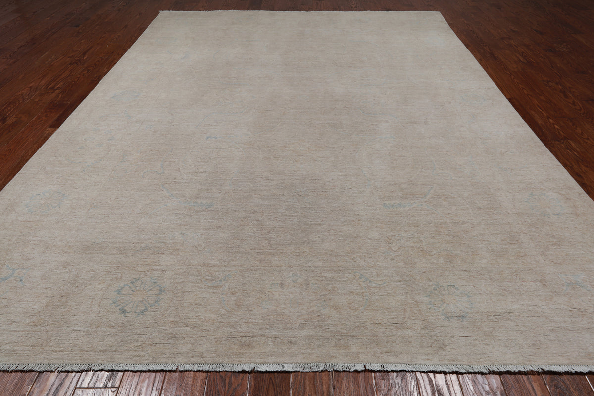 Ivory Peshawar Washed Out Handmade Wool Rug - 8' 8" X 11' 7"