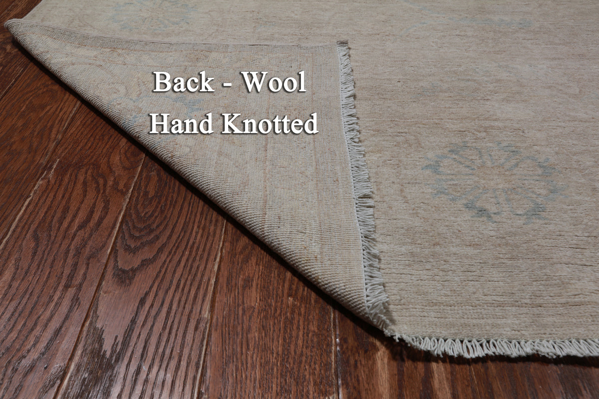 Ivory Peshawar Washed Out Handmade Wool Rug - 8' 8" X 11' 7"