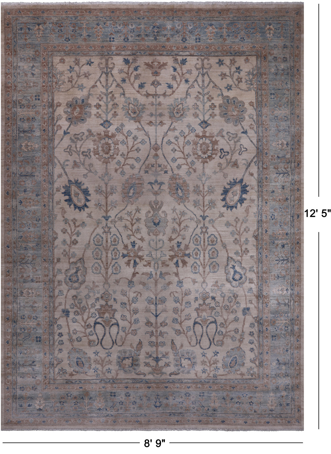 Ivory Peshawar Washed Out Handmade Wool Rug - 8' 9" X 12' 5"