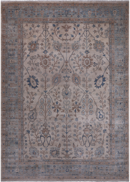 Ivory Peshawar Washed Out Handmade Wool Rug - 8' 9" X 12' 5"
