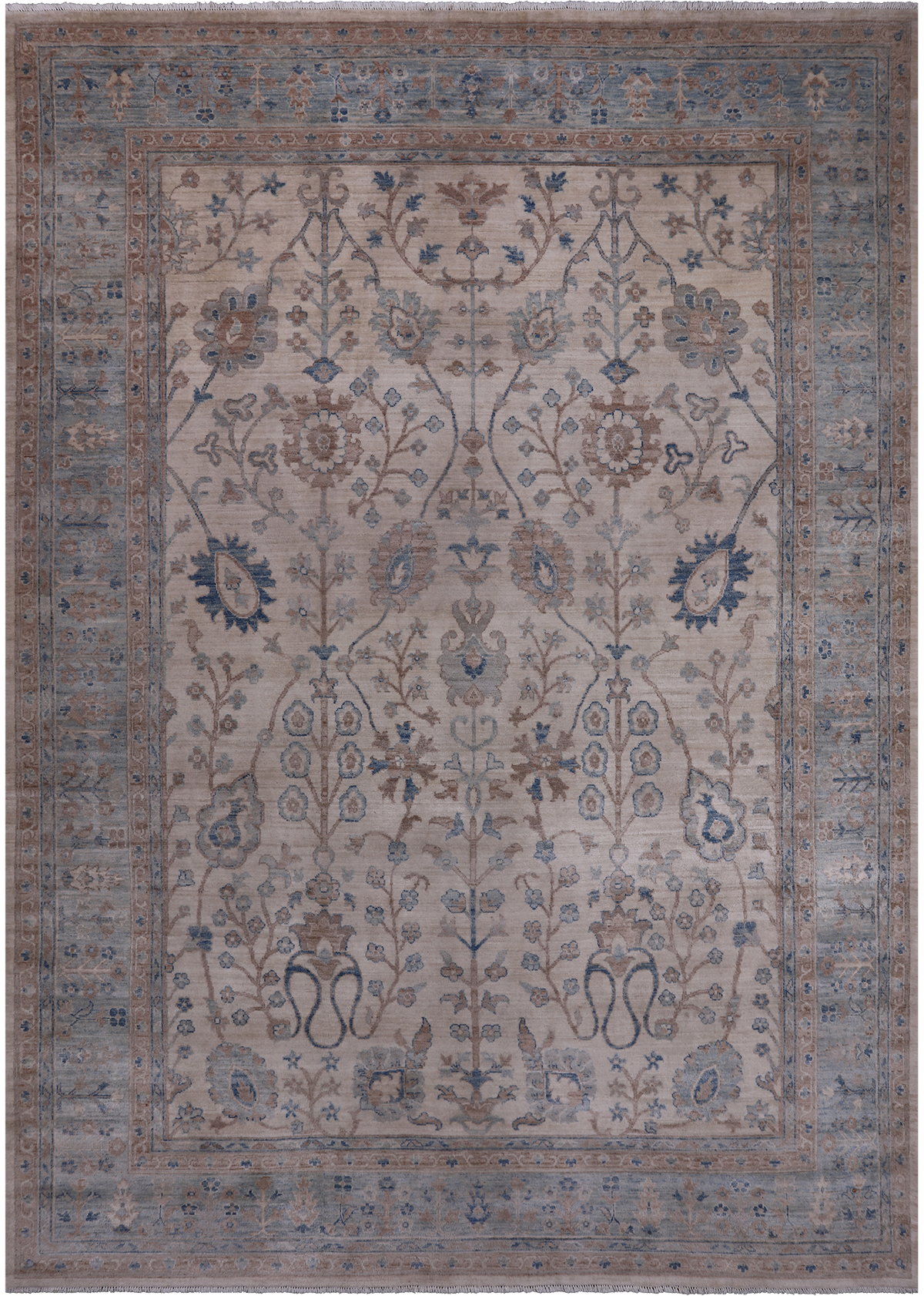 Ivory Peshawar Washed Out Handmade Wool Rug - 8' 9" X 12' 5"