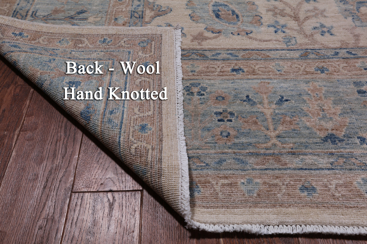 Ivory Peshawar Washed Out Handmade Wool Rug - 8' 9" X 12' 5"