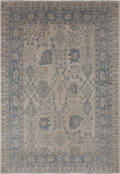 Ivory Peshawar Washed Out Handmade Wool Rug - 6' 1" X 9' 0"