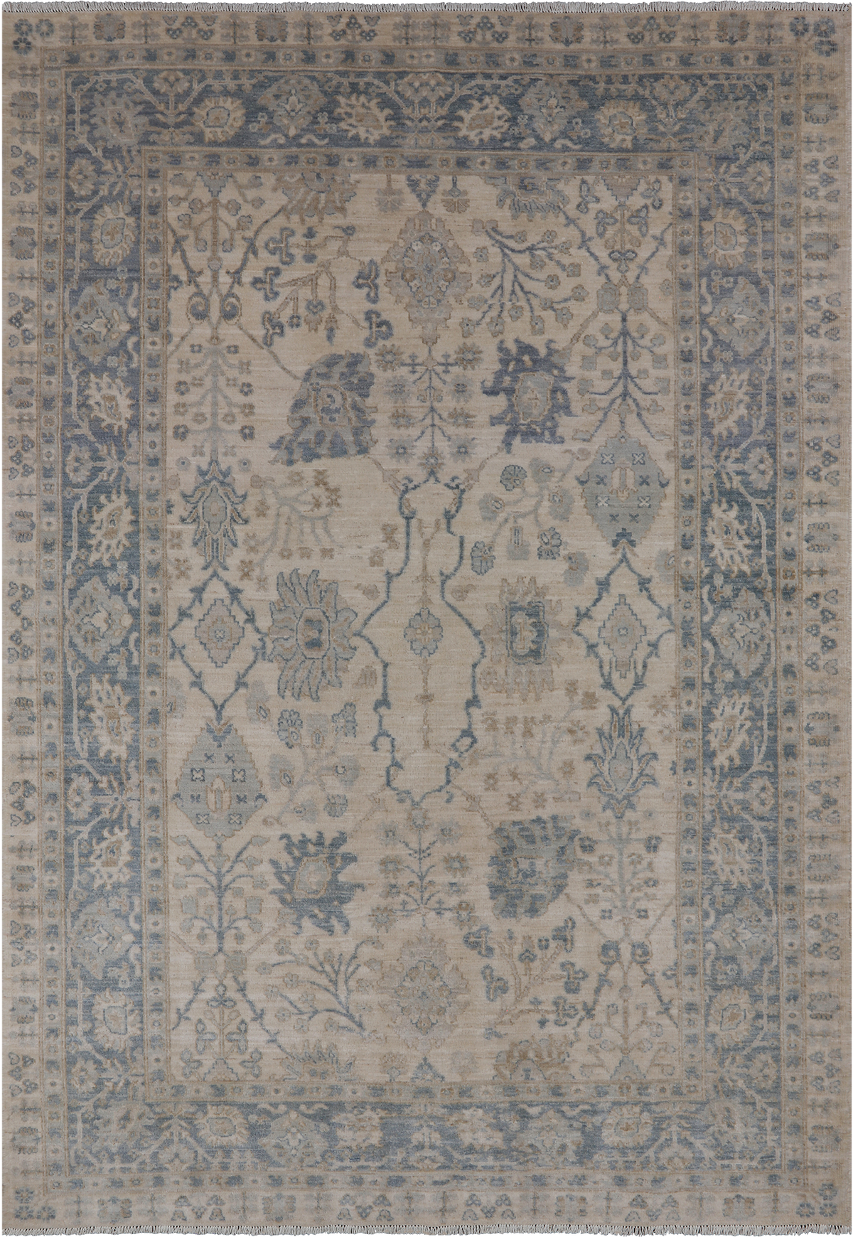 Ivory Peshawar Washed Out Handmade Wool Rug - 6' 1" X 9' 0"