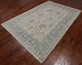 Ivory Peshawar Washed Out Handmade Wool Rug - 6' 1" X 9' 0"