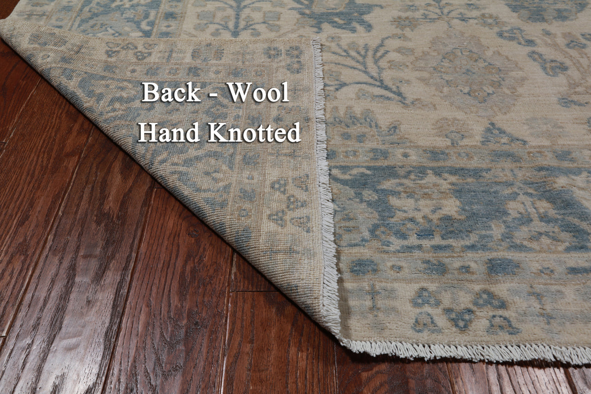 Ivory Peshawar Washed Out Handmade Wool Rug - 6' 1" X 9' 0"