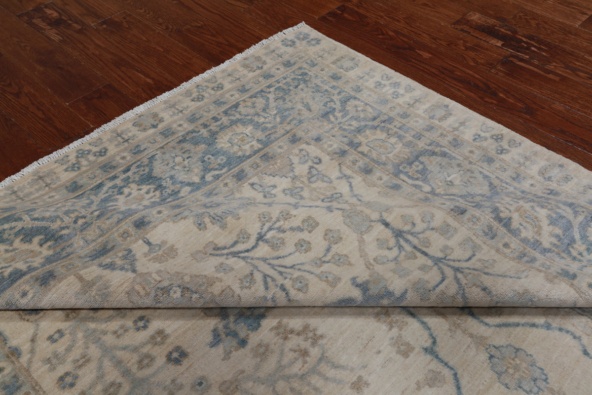 Ivory Peshawar Washed Out Handmade Wool Rug - 6' 1" X 9' 0"