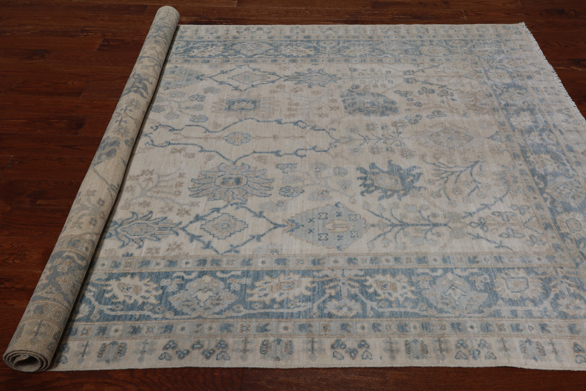 Ivory Peshawar Washed Out Handmade Wool Rug - 6' 1" X 9' 0"
