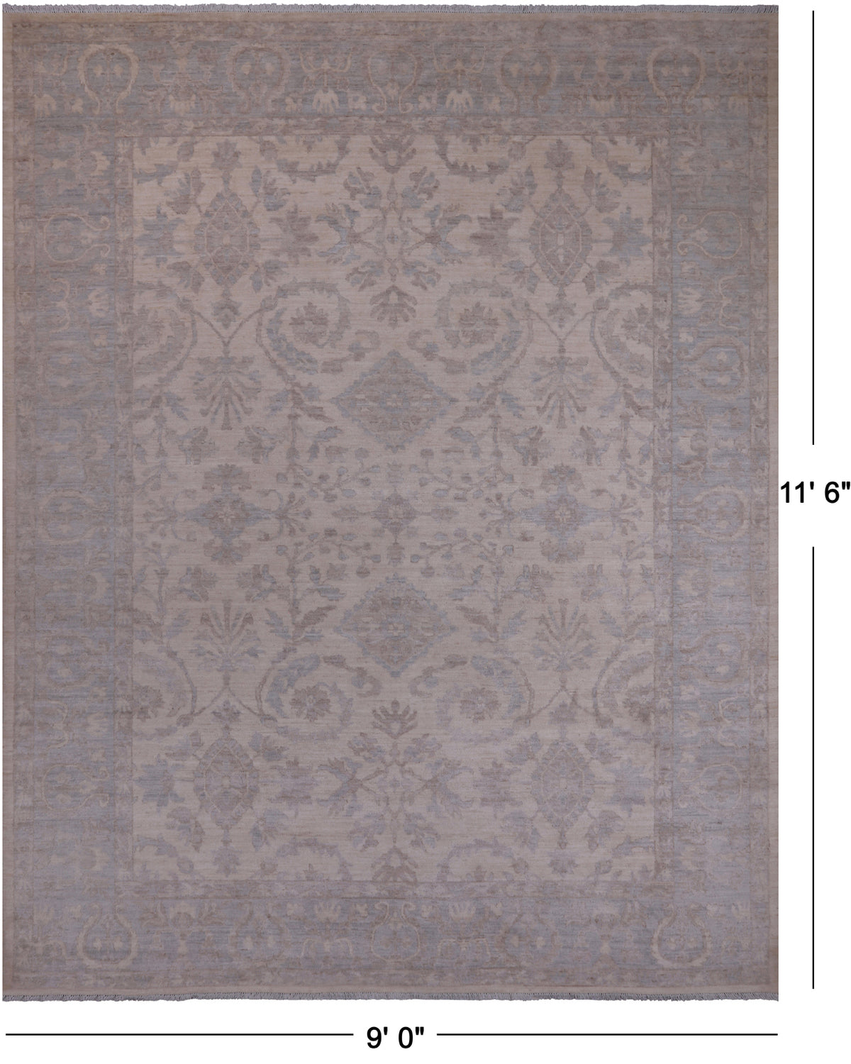 Ivory Peshawar Washed Out Handmade Wool Rug - 9' 0" X 11' 6"