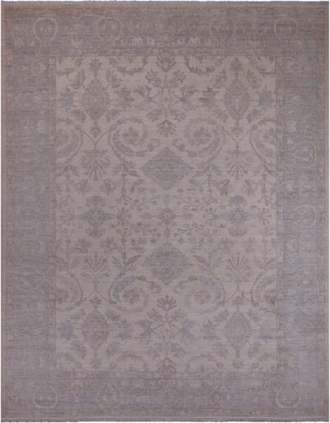 Ivory Peshawar Washed Out Handmade Wool Rug - 9' 0" X 11' 6"
