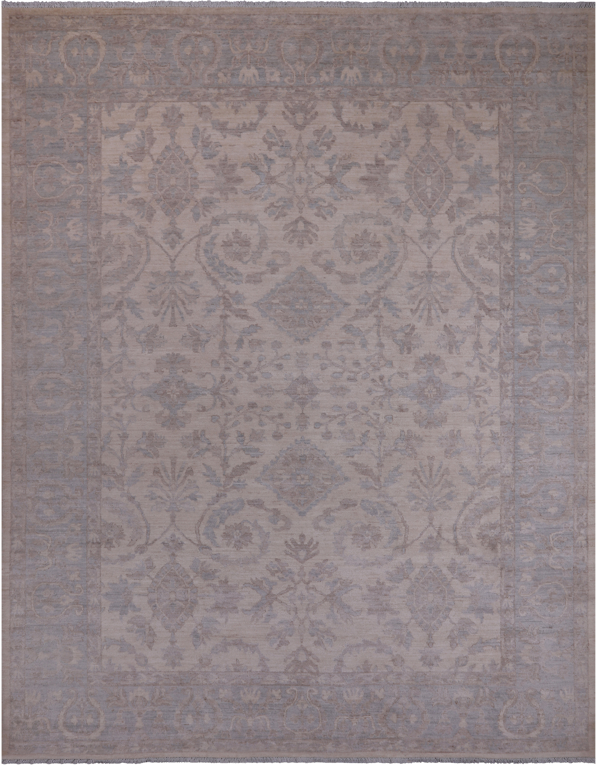 Ivory Peshawar Washed Out Handmade Wool Rug - 9' 0" X 11' 6"