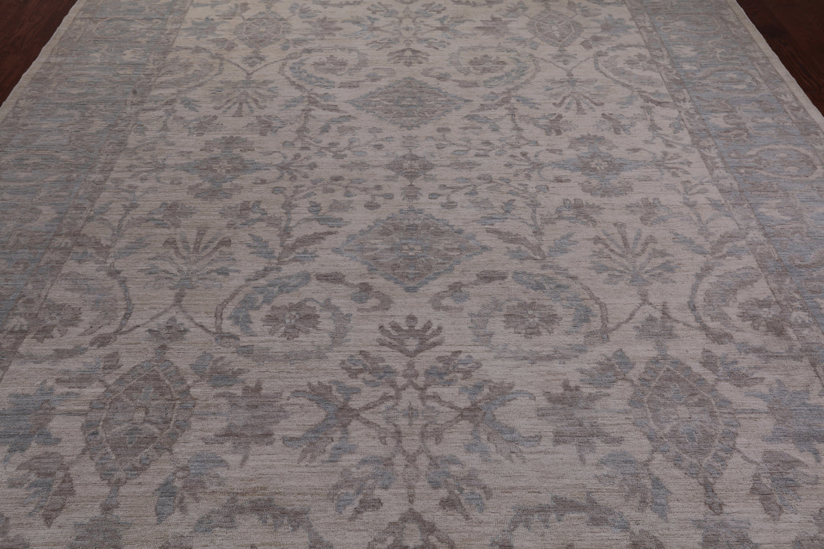 Ivory Peshawar Washed Out Handmade Wool Rug - 9' 0" X 11' 6"