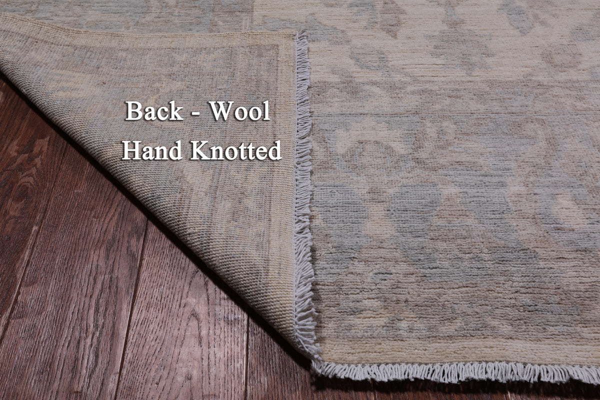 Ivory Peshawar Washed Out Handmade Wool Rug - 9' 0" X 11' 6"