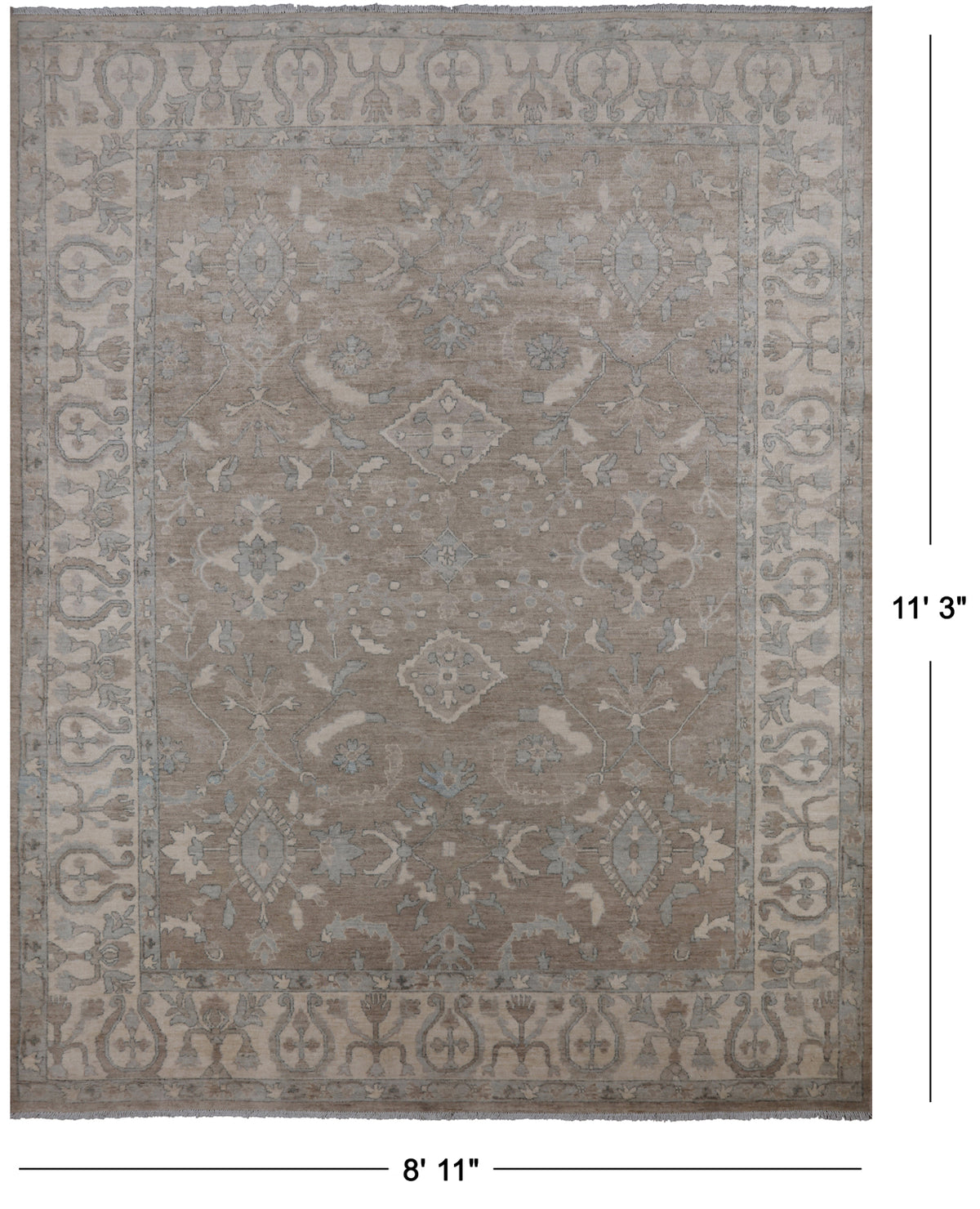 Light Brown Peshawar Washed Out Hand-Knotted Wool Rug - 8' 11" X 11' 3"