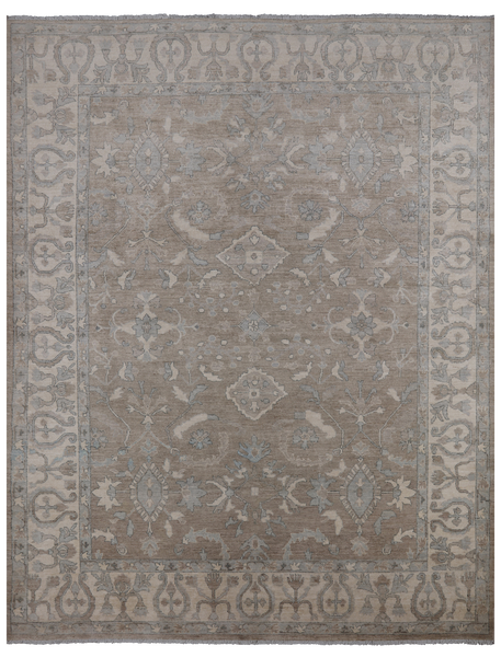 Light Brown Peshawar Washed Out Hand-Knotted Wool Rug - 8' 11" X 11' 3"