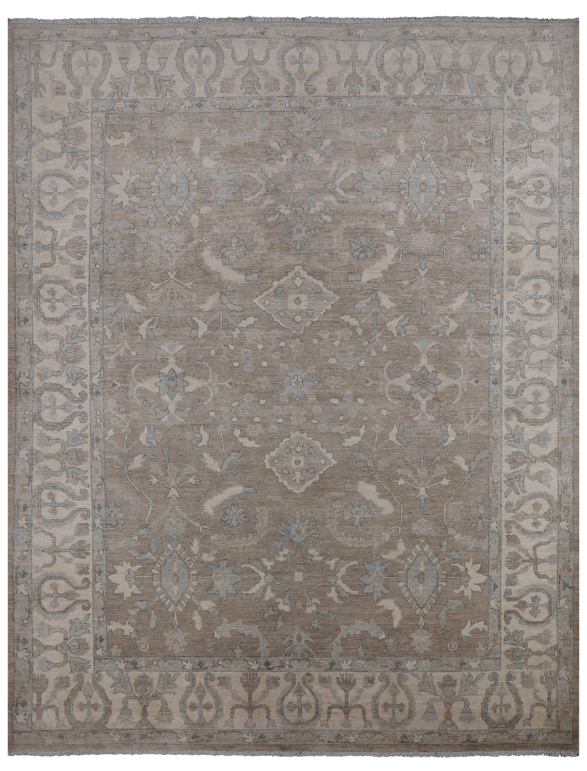 Light Brown Peshawar Washed Out Hand-Knotted Wool Rug - 8' 11" X 11' 3"