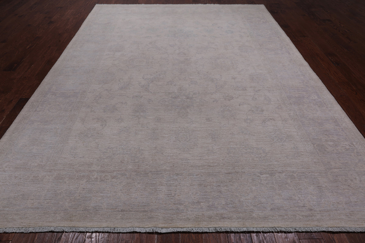 Ivory Peshawar Washed Out Handmade Wool Rug - 8' 9" X 11' 7"