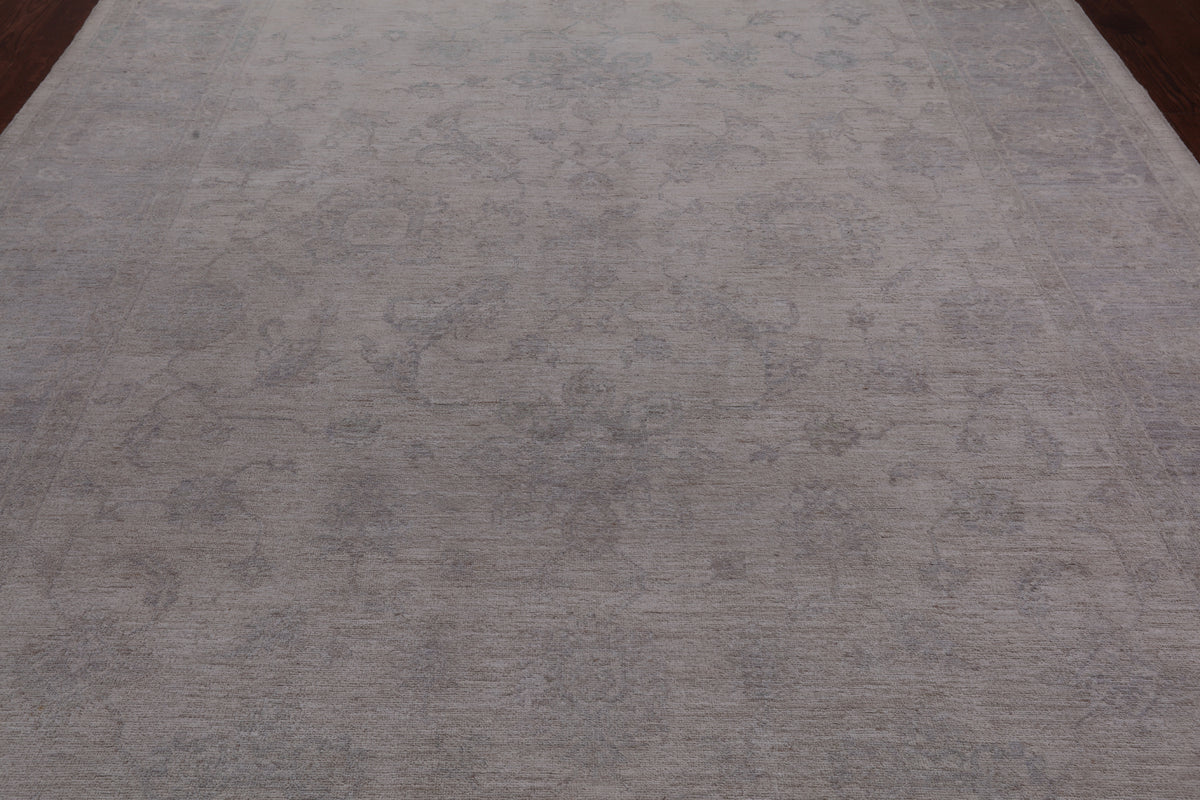 Ivory Peshawar Washed Out Handmade Wool Rug - 8' 9" X 11' 7"