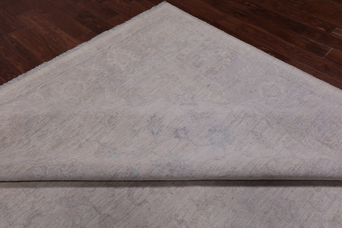 Ivory Peshawar Washed Out Handmade Wool Rug - 8' 9" X 11' 7"