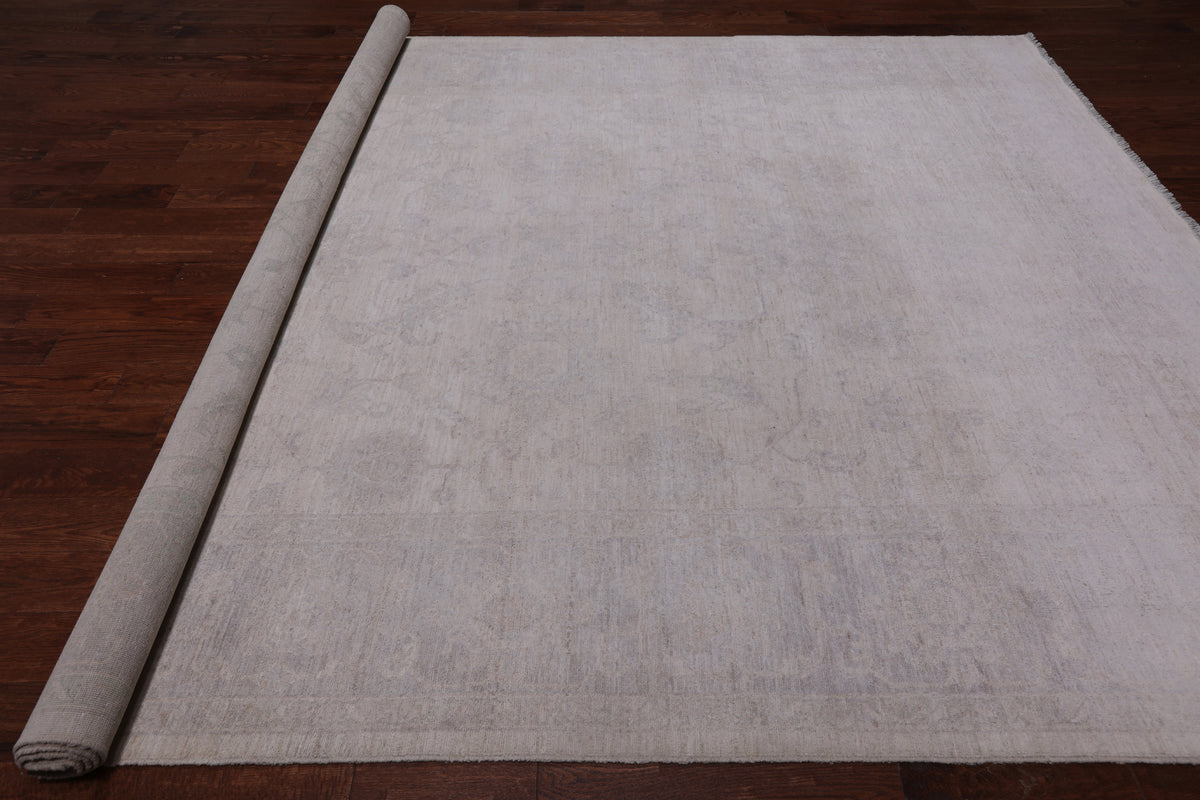 Ivory Peshawar Washed Out Handmade Wool Rug - 8' 9" X 11' 7"