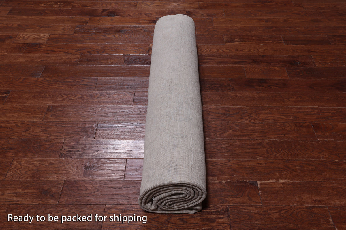 Ivory Peshawar Washed Out Handmade Wool Rug - 8' 9" X 11' 7"