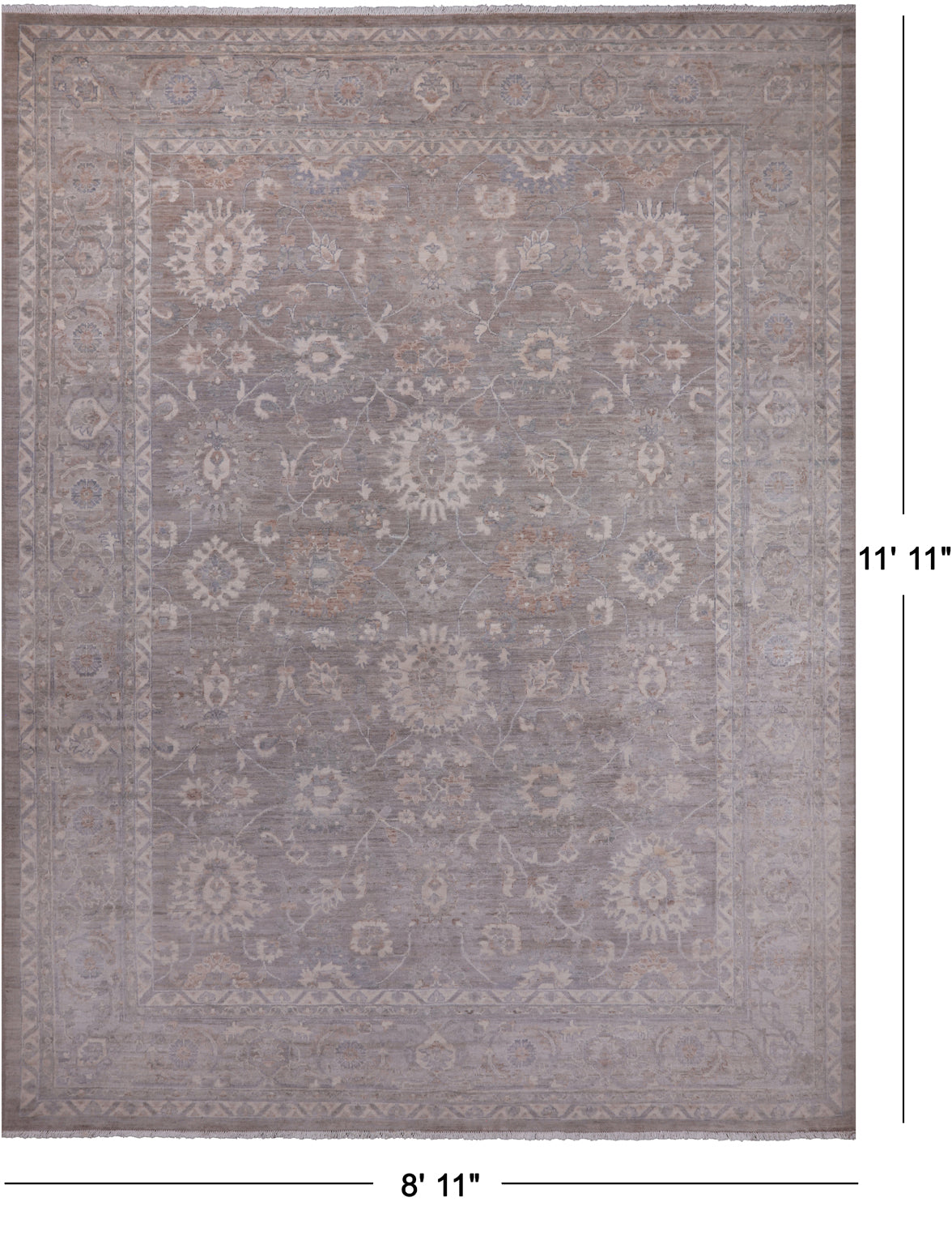 Grey Peshawar Washed Out Handmade Wool Rug - 8' 11" X 11' 11"