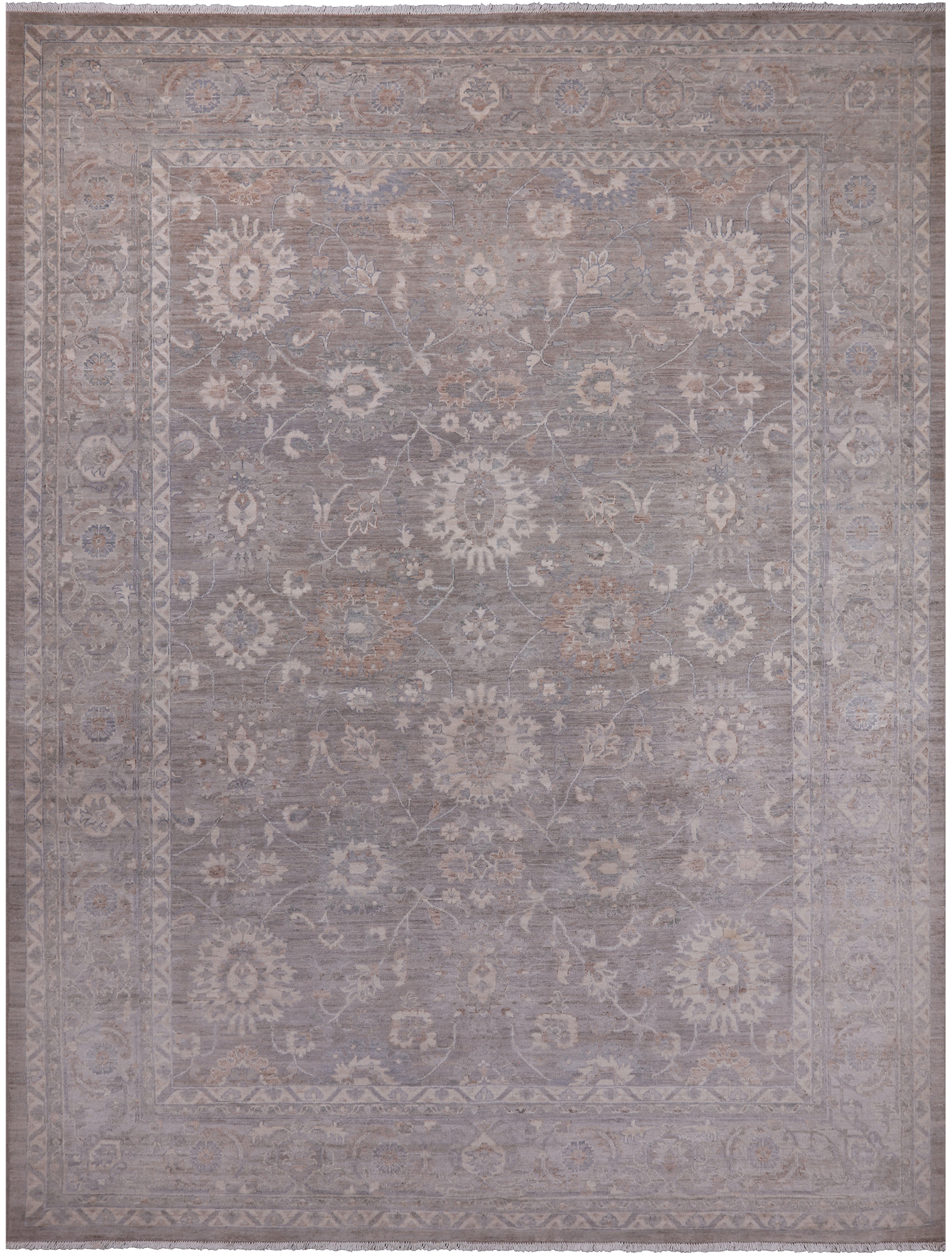 Grey Peshawar Washed Out Handmade Wool Rug - 8' 11" X 11' 11"