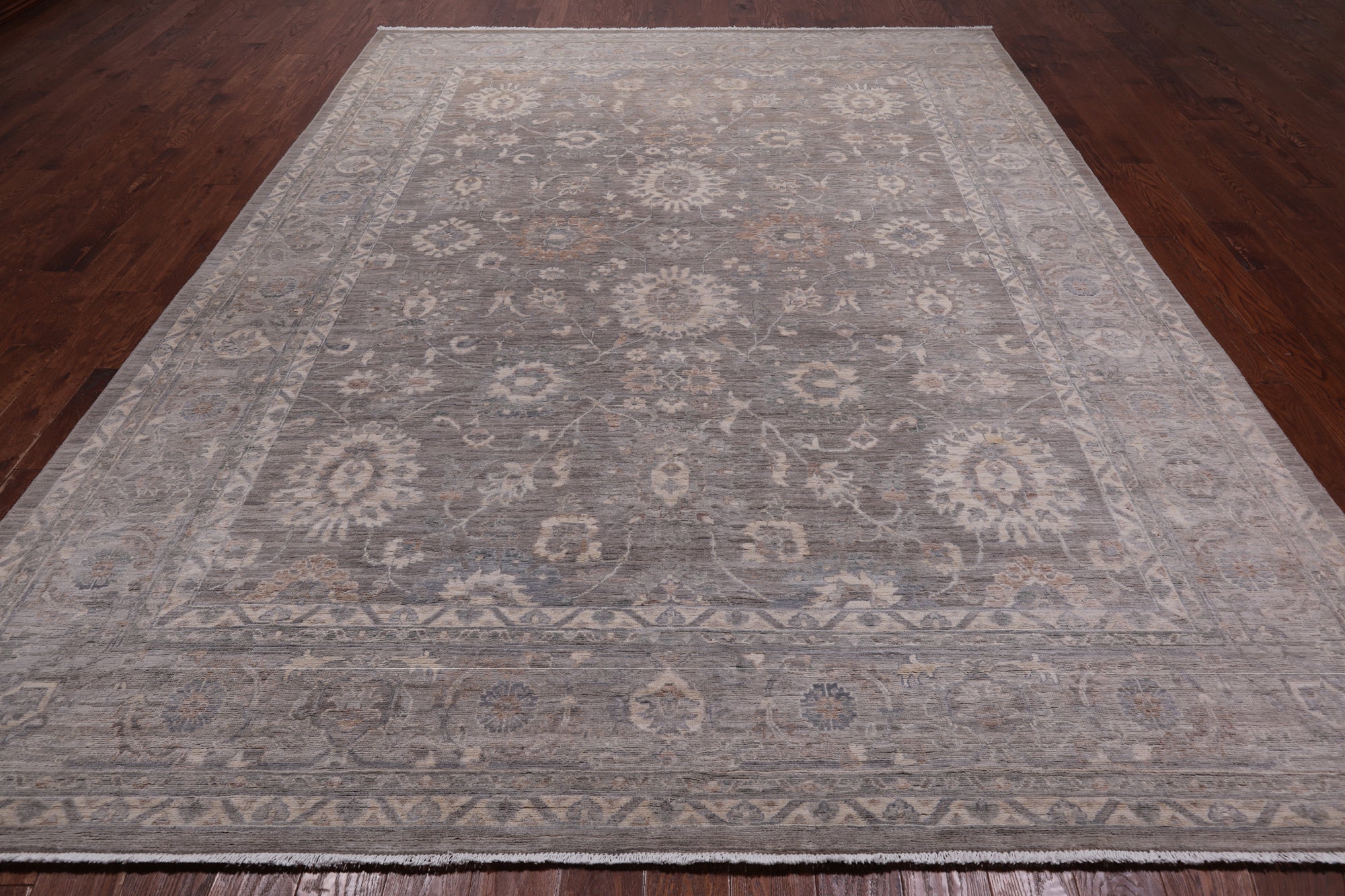 Grey Peshawar Washed Out Handmade Wool Rug - 8' 11" X 11' 11"