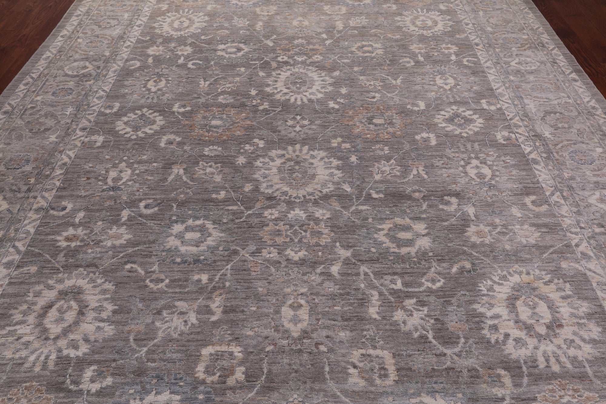 Grey Peshawar Washed Out Handmade Wool Rug - 8' 11" X 11' 11"