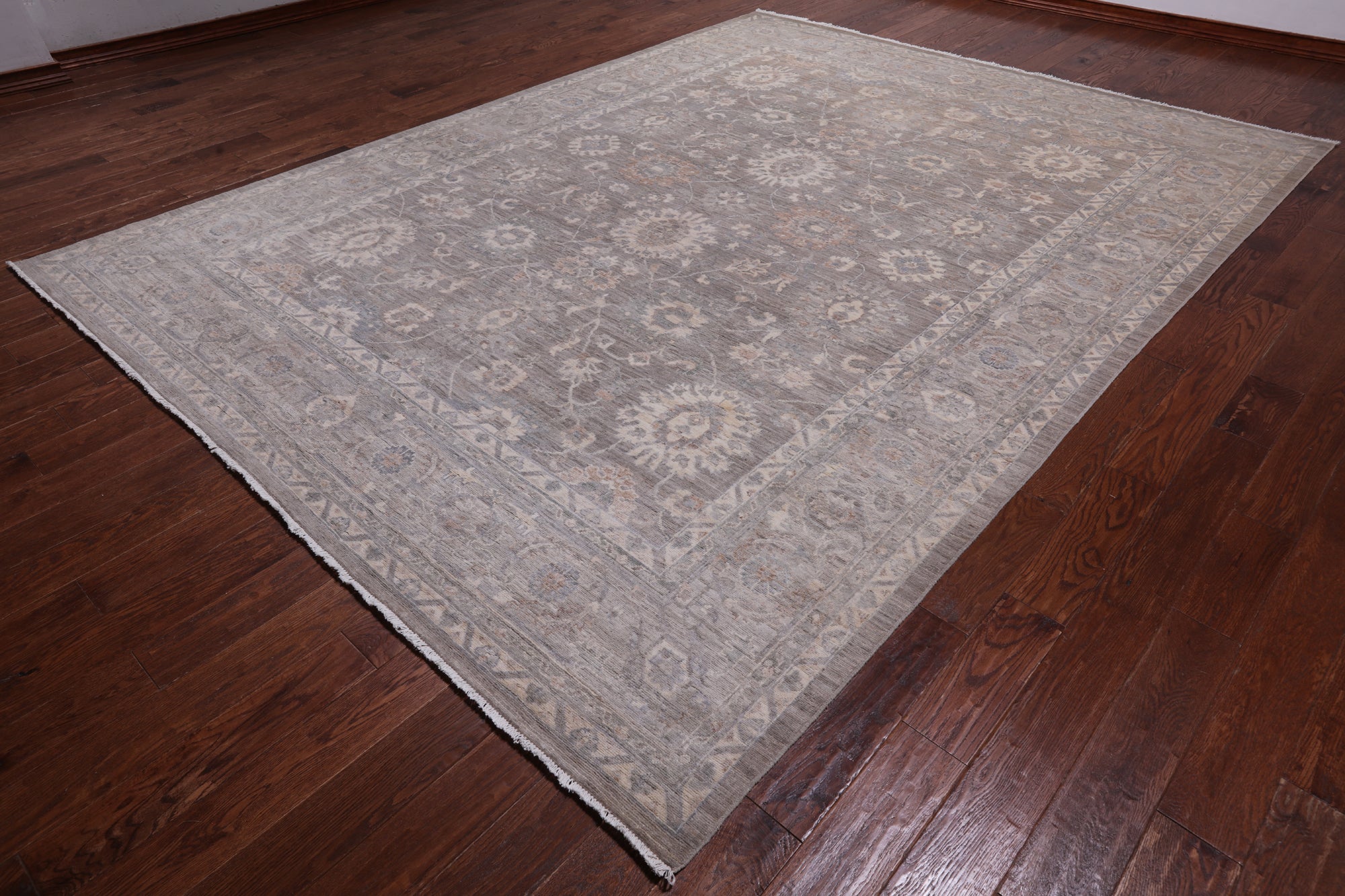 Grey Peshawar Washed Out Handmade Wool Rug - 8' 11" X 11' 11"