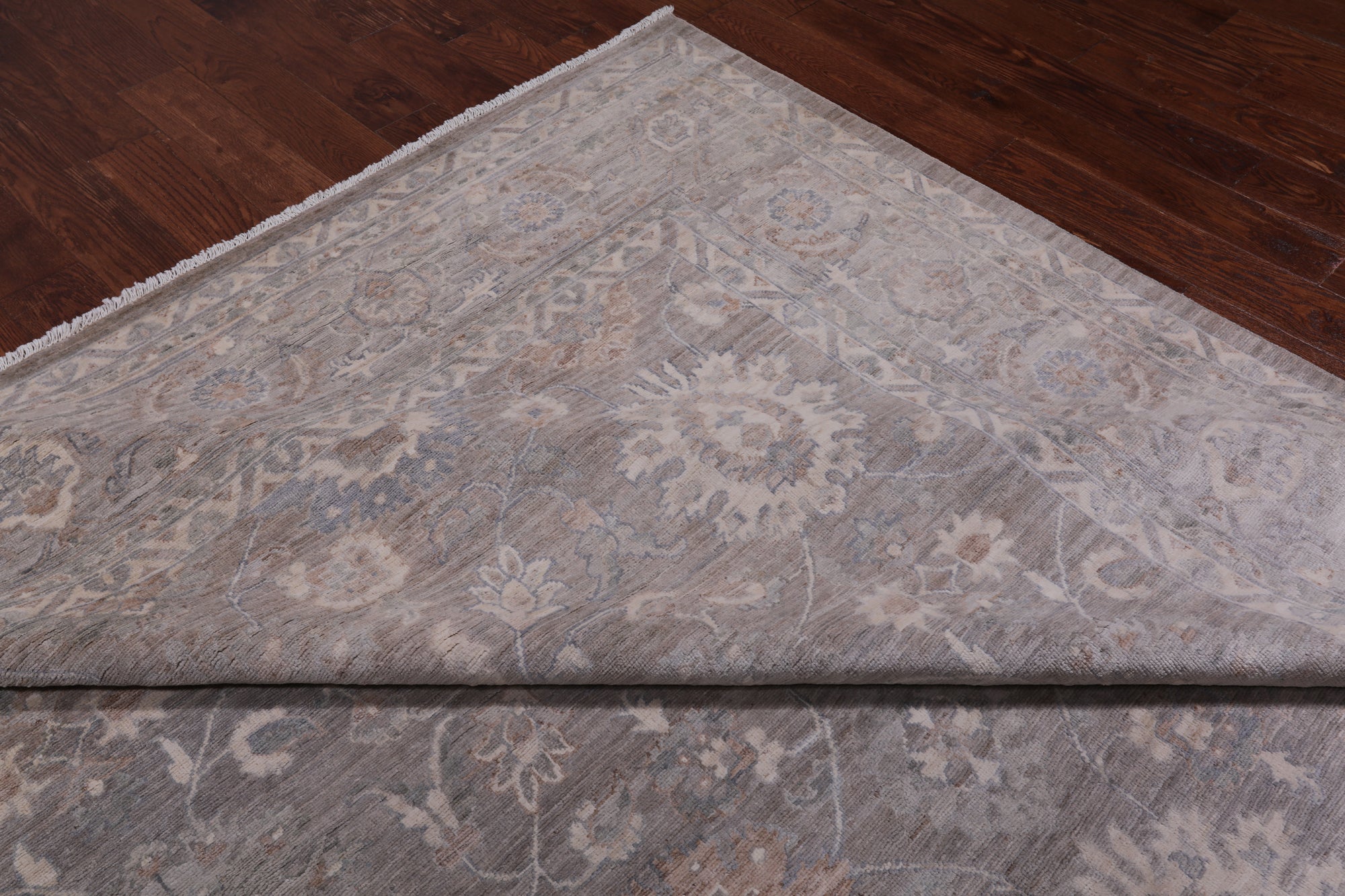 Grey Peshawar Washed Out Handmade Wool Rug - 8' 11" X 11' 11"