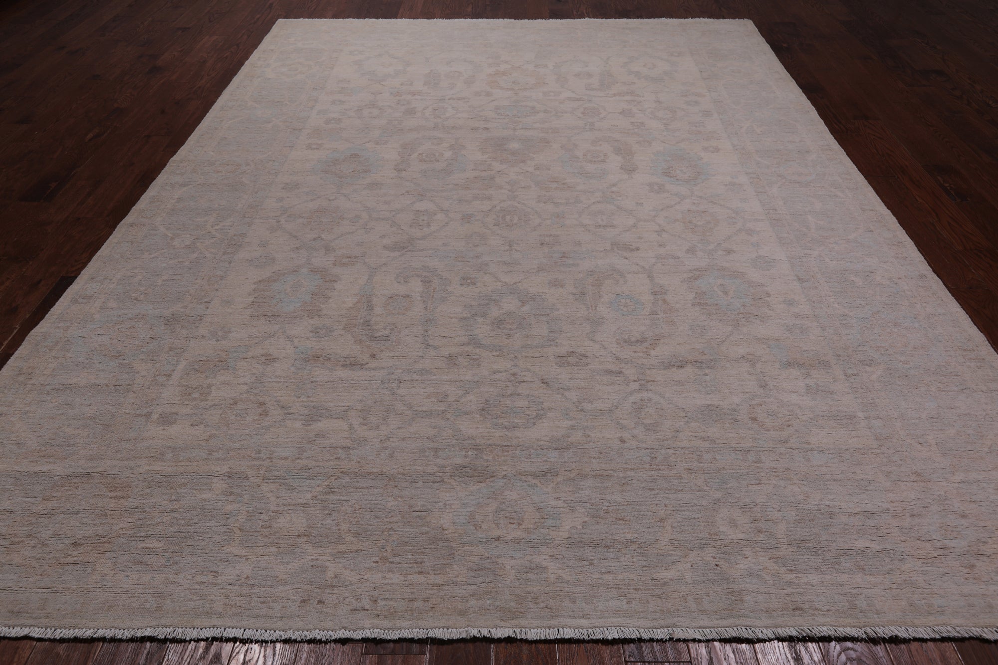 Ivory Peshawar Washed Out Handmade Wool Rug - 8' 11" X 11' 7"