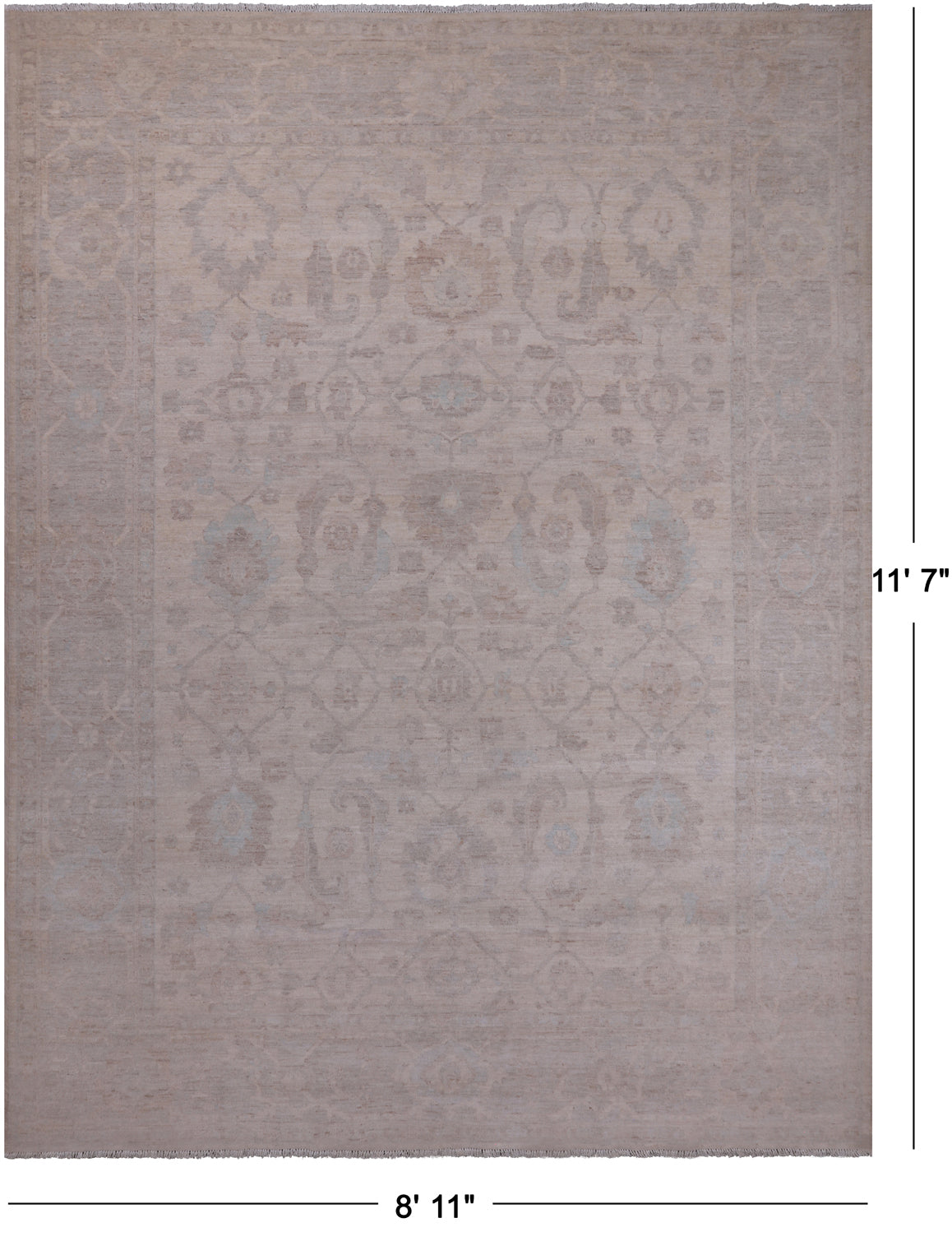 Ivory Peshawar Washed Out Handmade Wool Rug - 8' 11" X 11' 7"