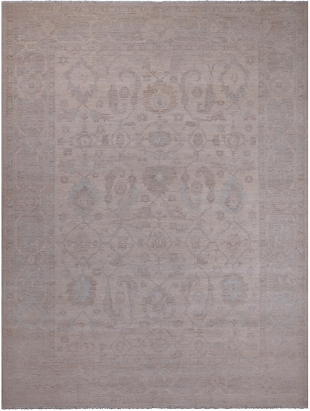 Ivory Peshawar Washed Out Handmade Wool Rug - 8' 11" X 11' 7"