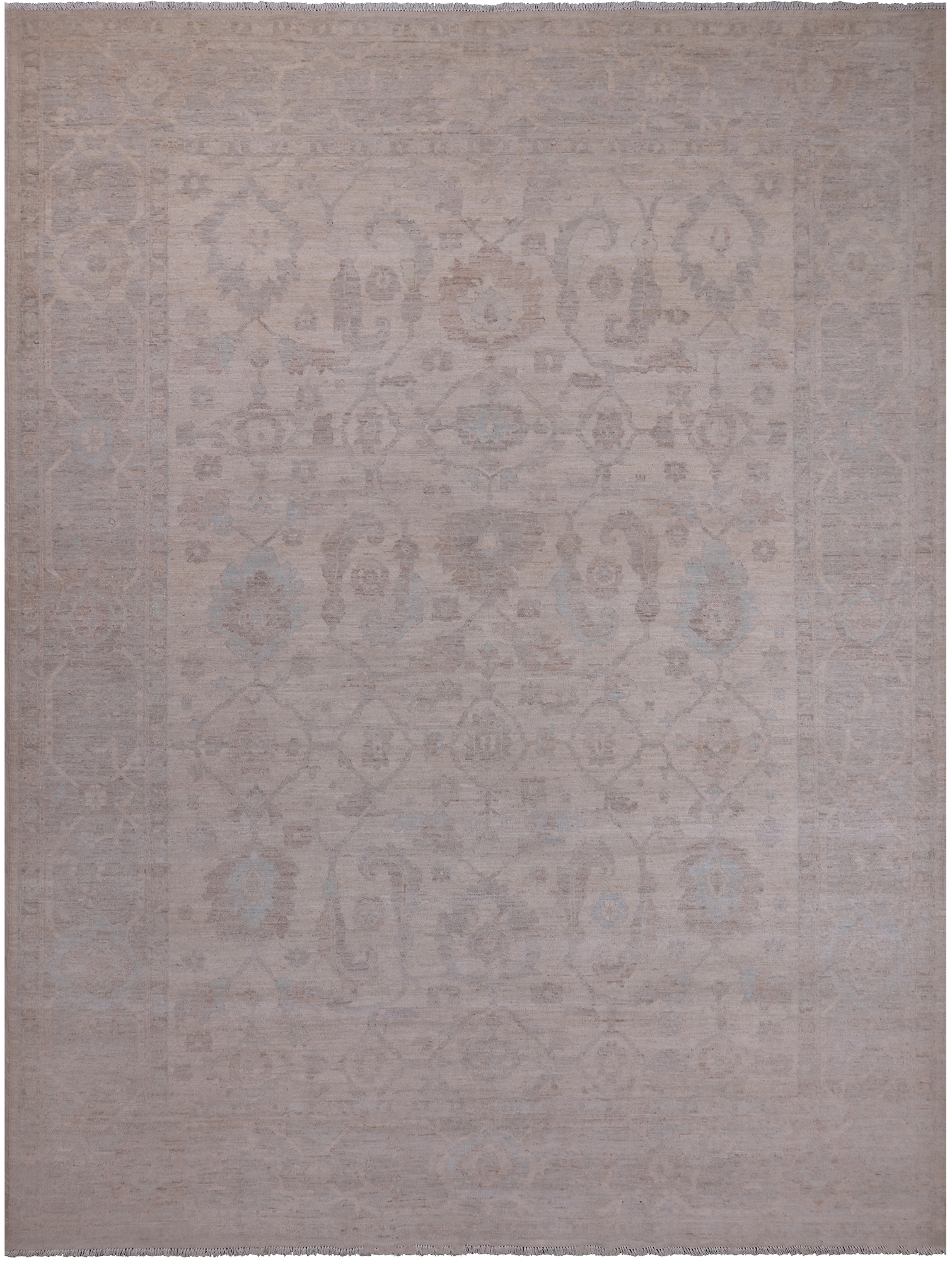 Ivory Peshawar Washed Out Handmade Wool Rug - 8' 11" X 11' 7"