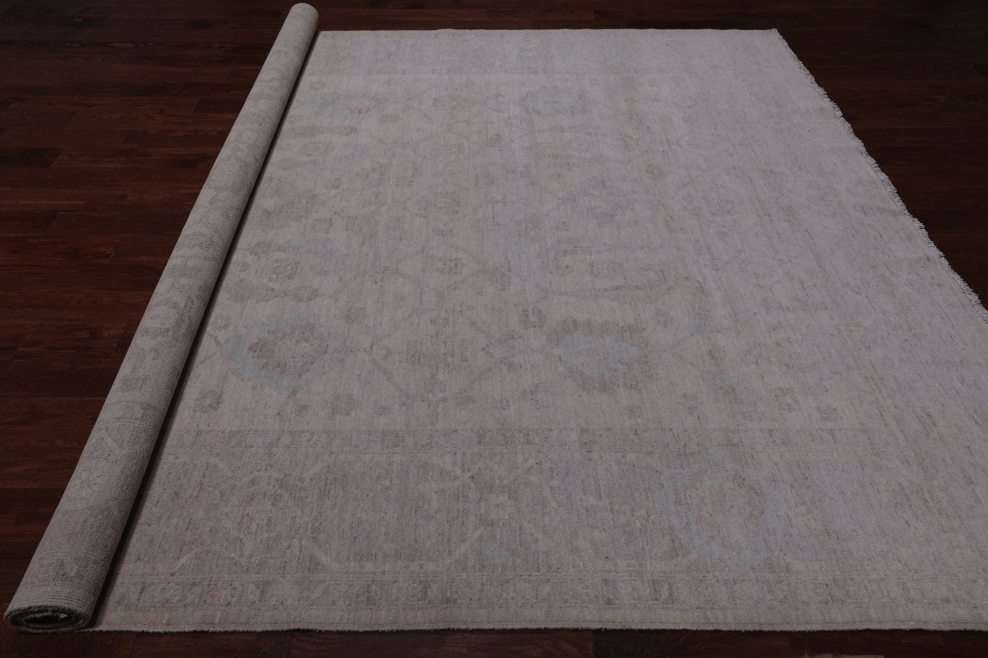 Ivory Peshawar Washed Out Handmade Wool Rug - 8' 11" X 11' 7"