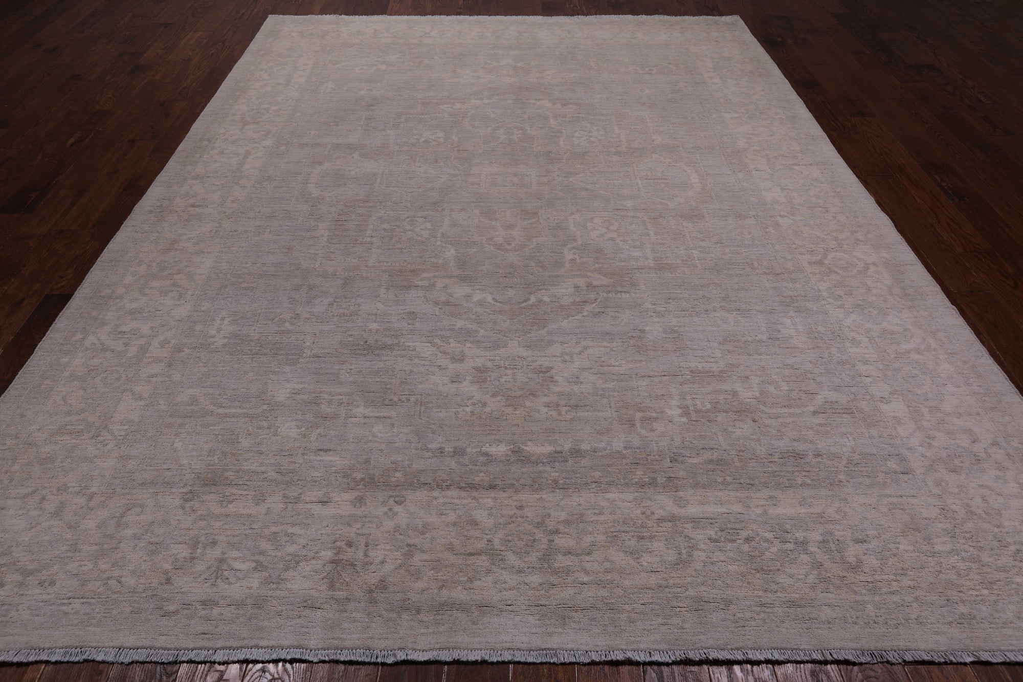 Grey Persian Heriz Serapi Washed Out Hand Knotted Wool Rug - 8' 9" X 11' 3"