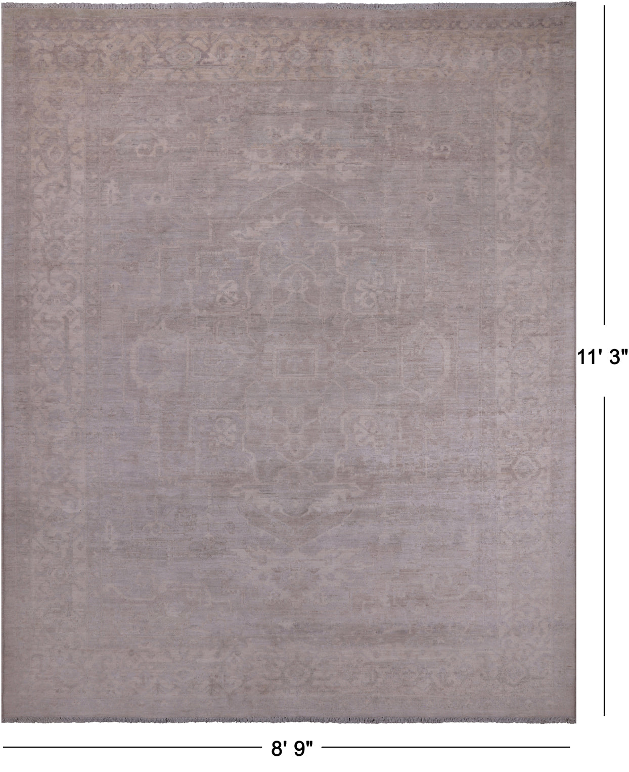 Grey Persian Heriz Serapi Washed Out Hand Knotted Wool Rug - 8' 9" X 11' 3"