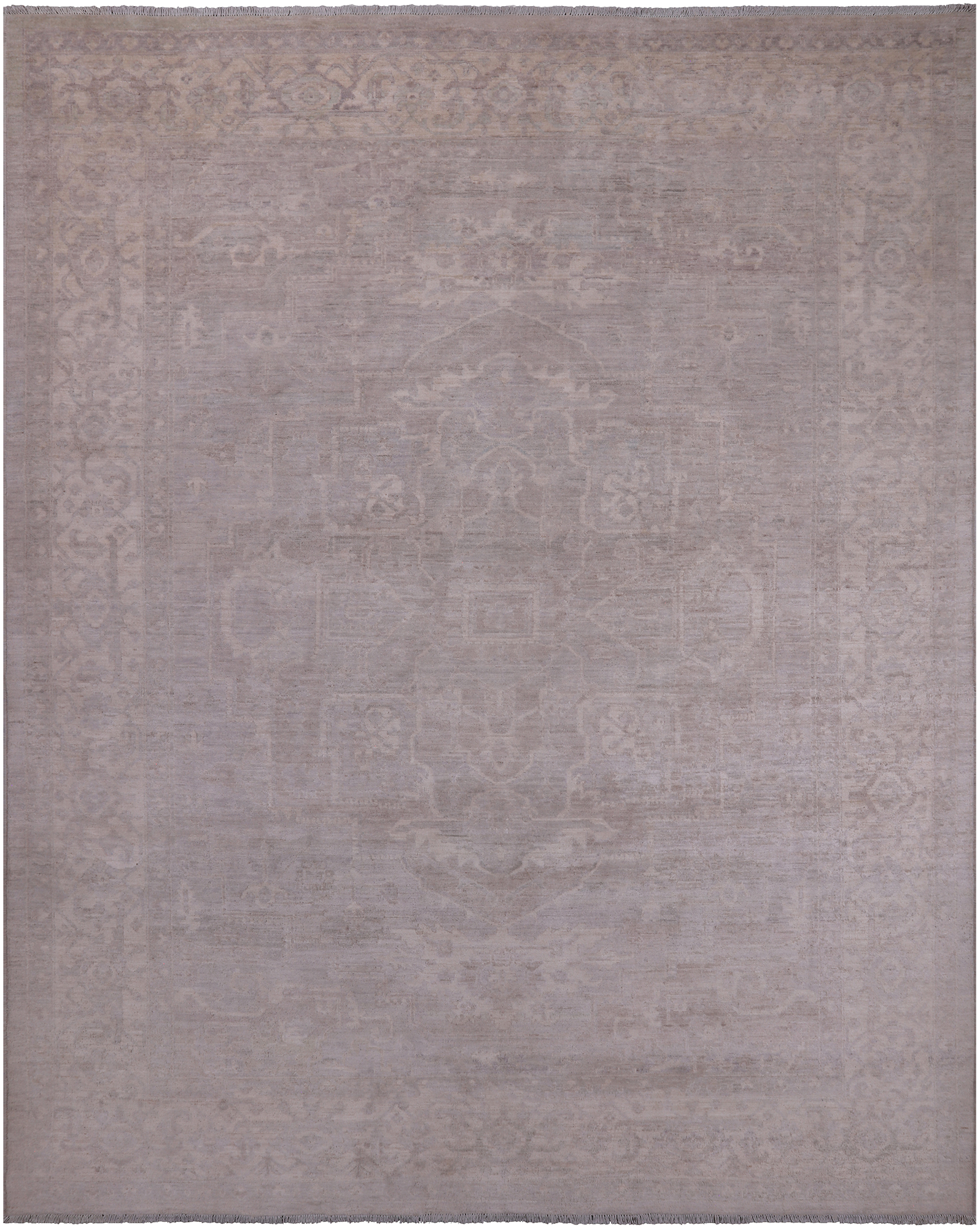 Grey Persian Heriz Serapi Washed Out Hand Knotted Wool Rug - 8' 9" X 11' 3"