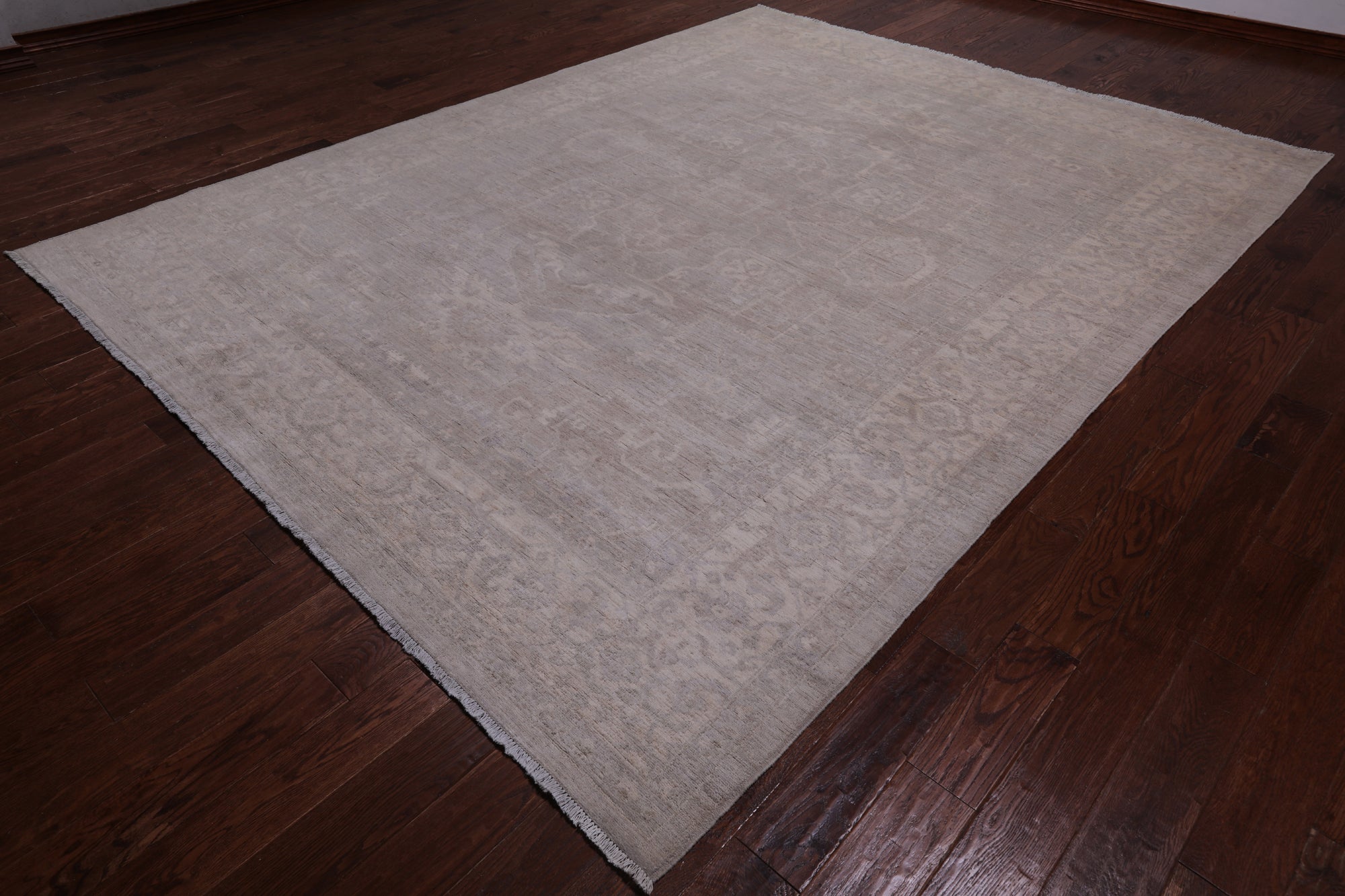 Grey Persian Heriz Serapi Washed Out Hand Knotted Wool Rug - 8' 9" X 11' 3"