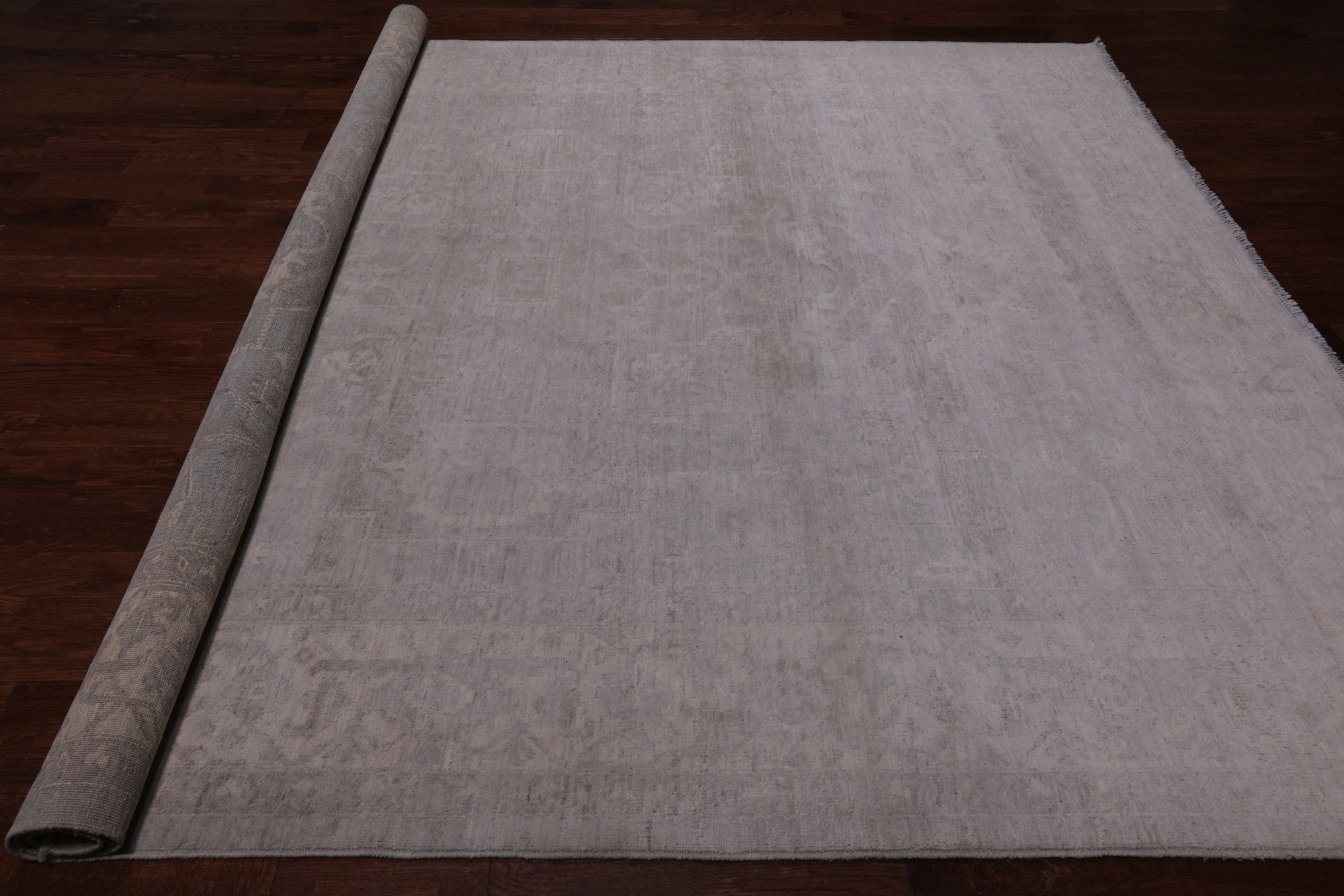 Grey Persian Heriz Serapi Washed Out Hand Knotted Wool Rug - 8' 9" X 11' 3"