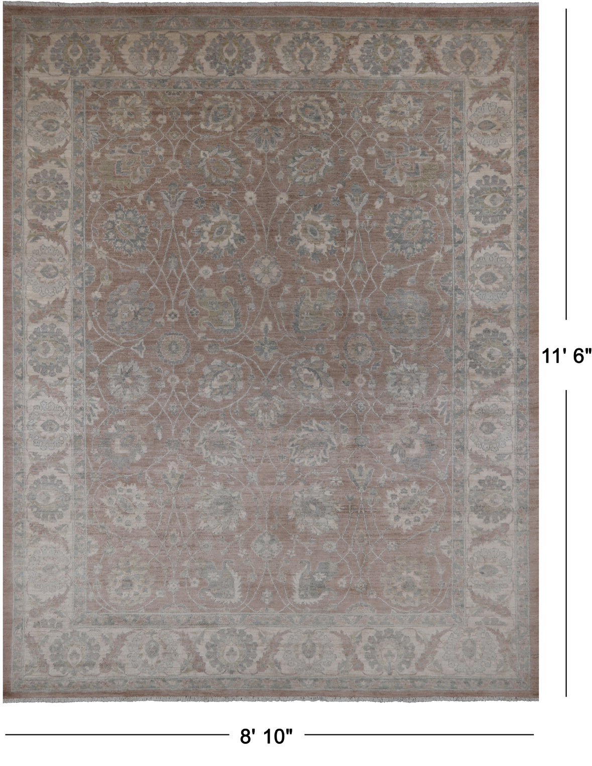 Brown Peshawar Washed Out Handmade Wool Rug - 8' 10" X 11' 6"