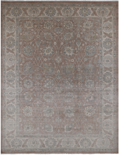 Brown Peshawar Washed Out Handmade Wool Rug - 8' 10" X 11' 6"