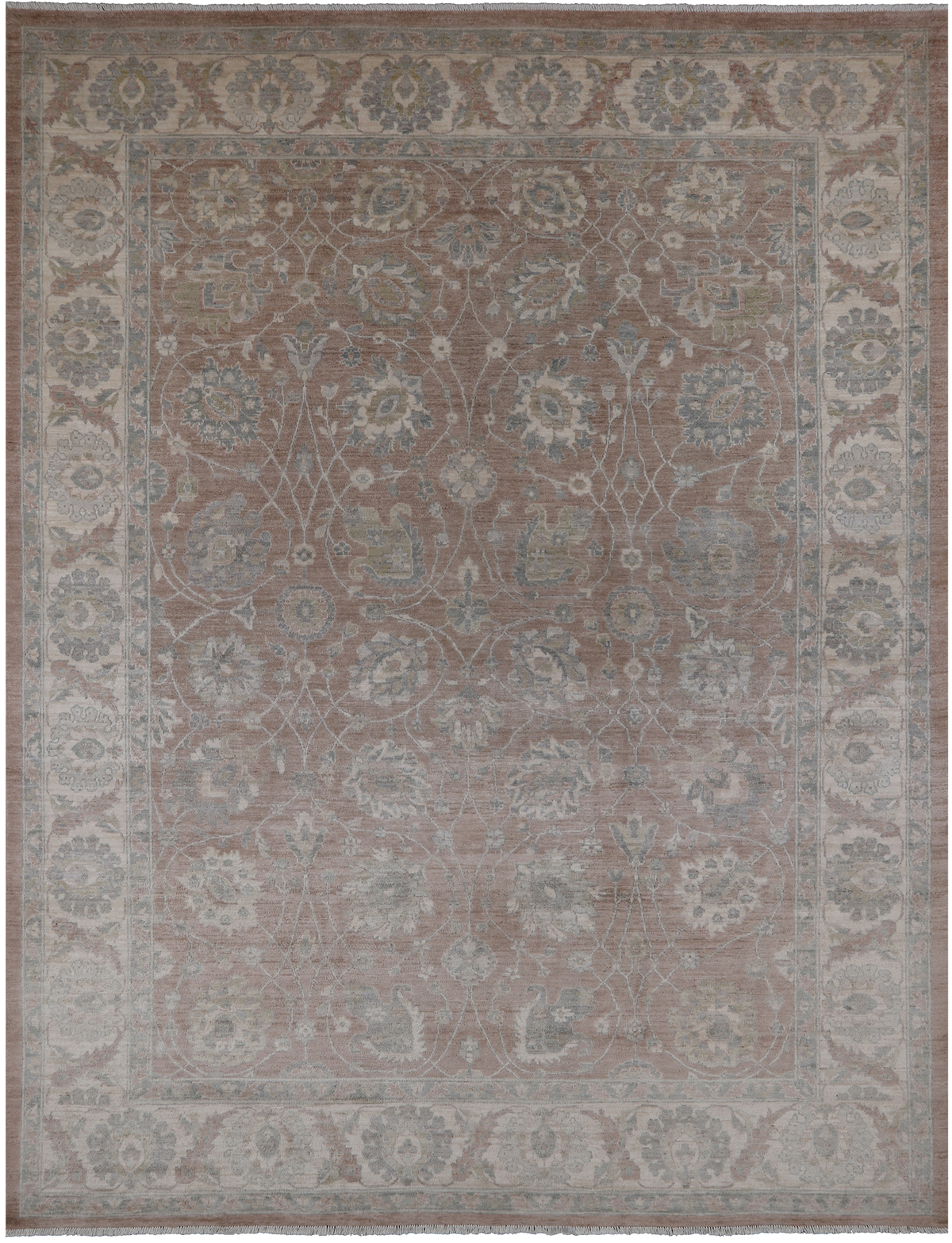 Brown Peshawar Washed Out Handmade Wool Rug - 8' 10" X 11' 6"